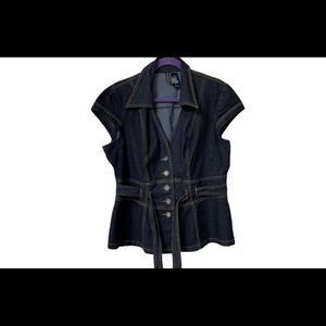 BISOU BISOU Jean Jacket Short Sleeve & Belt Sz XL